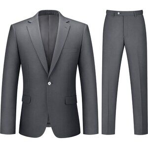Men's Dark Gray 2 Piece Suits Slim Fit One Button Business Wedding Party